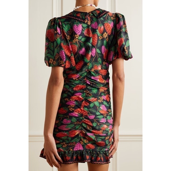 FARM Rio NWT Lady Strawberry Ruched Puff Sleeve Mini Dress Medium - Picture 3 of 12
